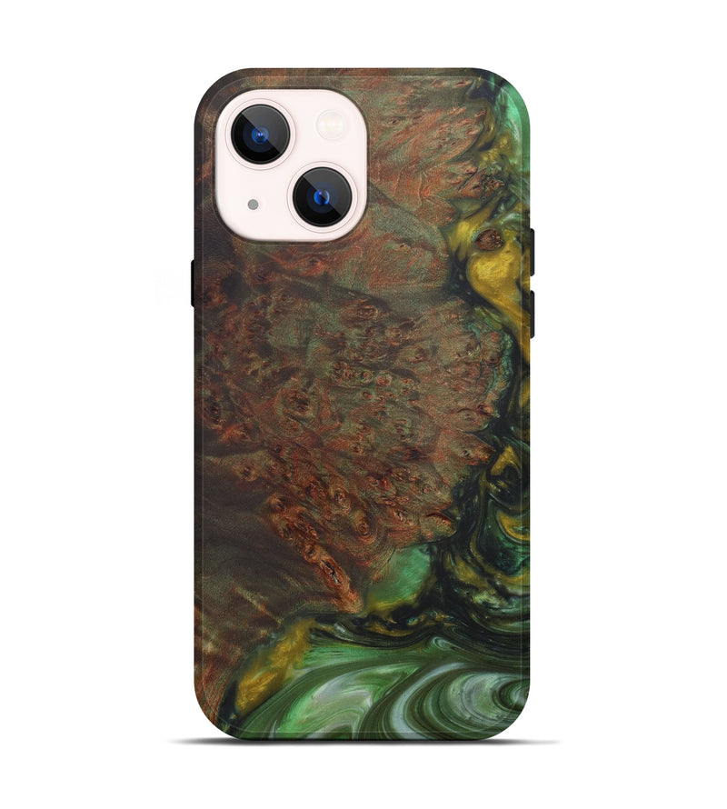 iPhone 14 Wood+Resin Live Edge Phone Case - Mami (Dark Green, 594185)