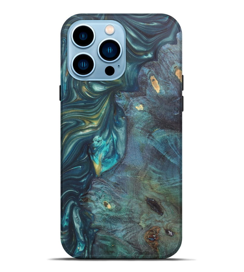 iPhone 14 Pro Max Wood+Resin Live Edge Phone Case - Daija (Green, 623571)