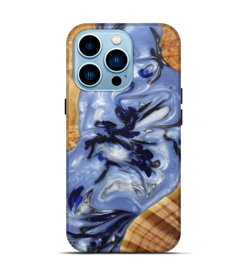 iPhone 14 Pro Wood+Resin Live Edge Phone Case - Roxie (Light Blue, 598645)