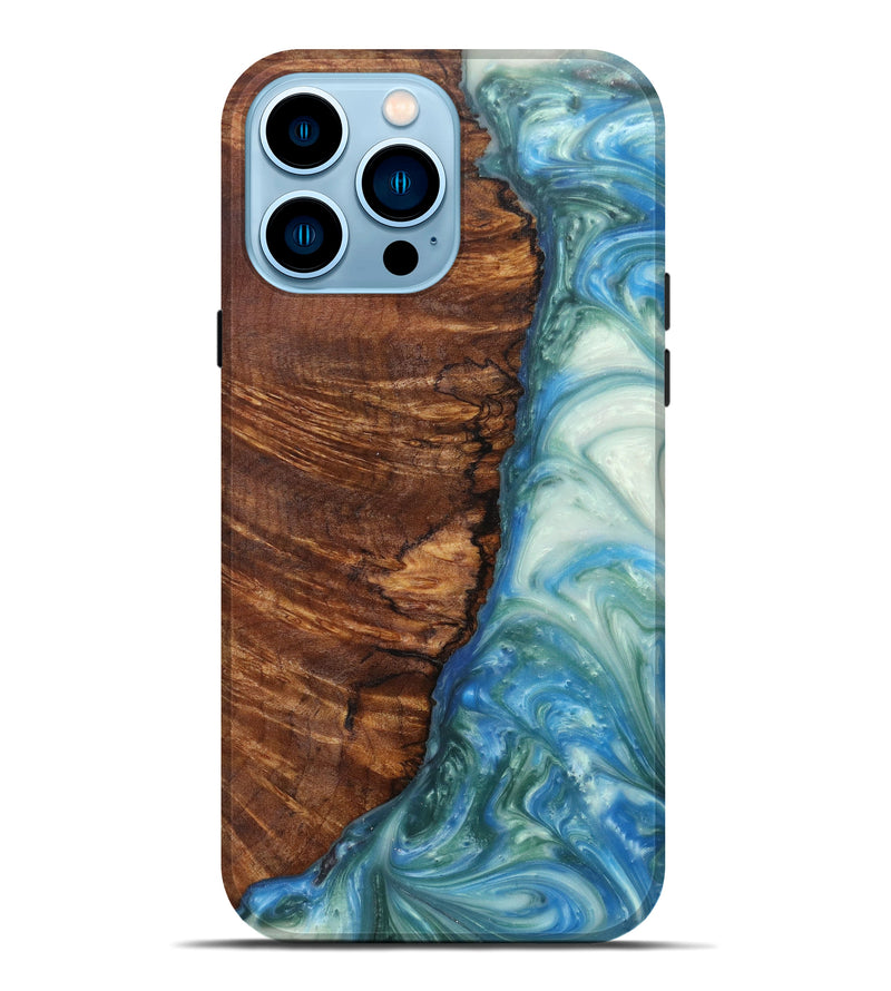 iPhone 14 Pro Max Wood+Resin Live Edge Phone Case - Vu (Light Blue, 596664)