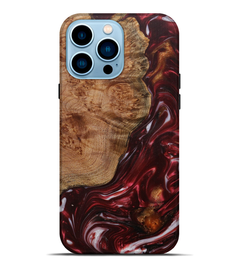 iPhone 14 Pro Max Wood+Resin Live Edge Phone Case - Dyanne (Dark Red, 588705)