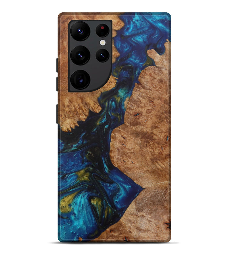 Galaxy S22 Ultra Wood+Resin Live Edge Phone Case - Javion (Teal & Gold, 619499)