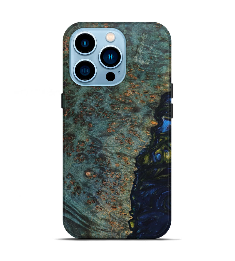 iPhone 14 Pro Wood+Resin Live Edge Phone Case - Lloyd (Teal & Gold, 636200)