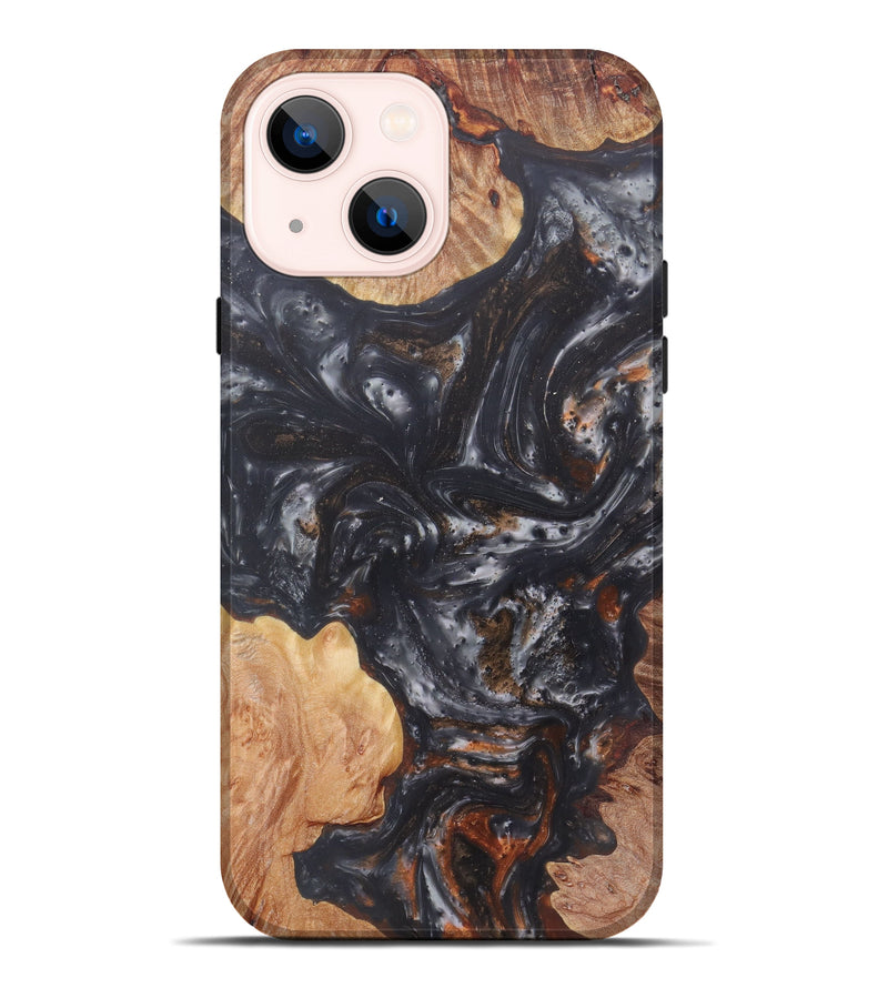 iPhone 14 Plus Wood+Resin Live Edge Phone Case - Ellyn (Black & White, 602474)