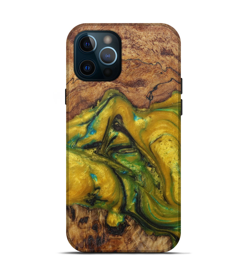 iPhone 12 Pro Wood+Resin Live Edge Phone Case - Juliana (Teal & Gold, 599161)