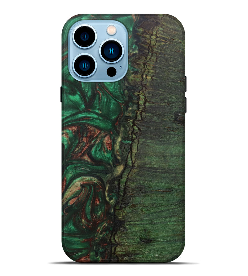 iPhone 14 Pro Max Wood+Resin Live Edge Phone Case - Dela (Dark Green, 591408)