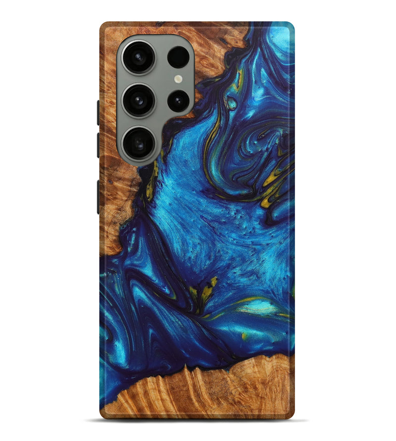 Galaxy S23 Ultra Wood+Resin Live Edge Phone Case - Valentino (Teal & Gold, 629564)