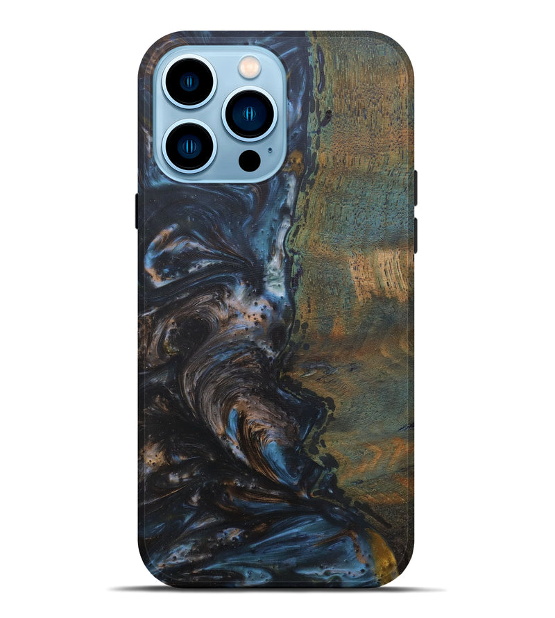 iPhone 14 Pro Max Wood+Resin Live Edge Phone Case - Denice (Dark Blue, 590032)