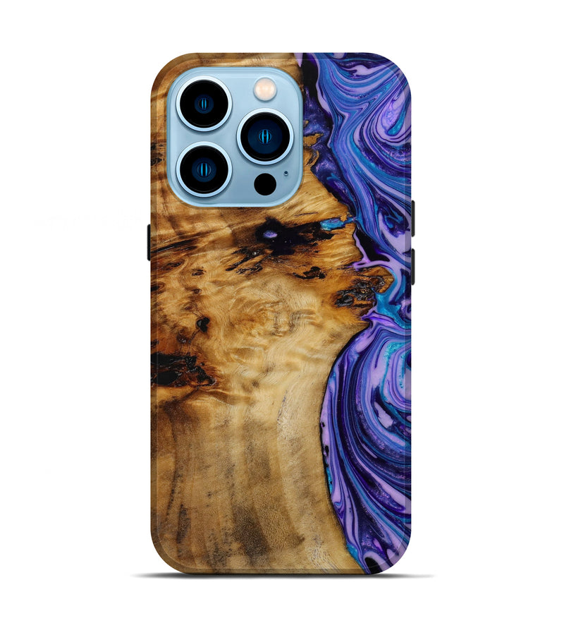 iPhone 14 Pro Wood+Resin Live Edge Phone Case - Haley (Purple, 646499)