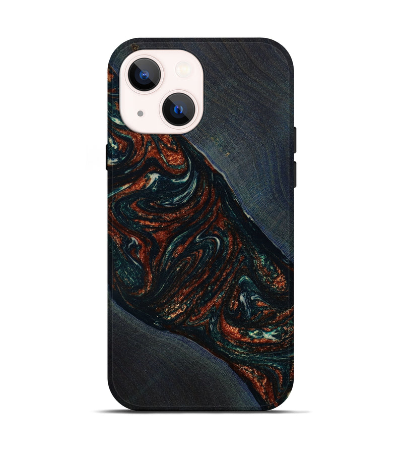 iPhone 13 Wood+Resin Live Edge Phone Case - Everlee (Teal & Gold, 646527)