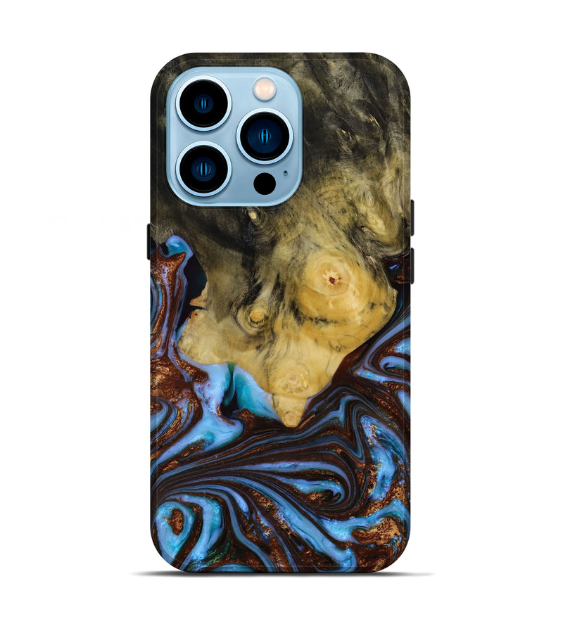 iPhone 14 Pro Wood+Resin Live Edge Phone Case - Sonja (Teal & Gold, 647233)