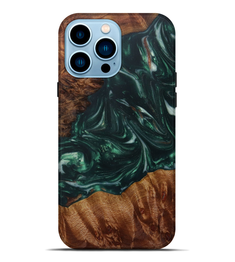 iPhone 14 Pro Max Wood+Resin Live Edge Phone Case - Lynnette (Dark Green, 596621)