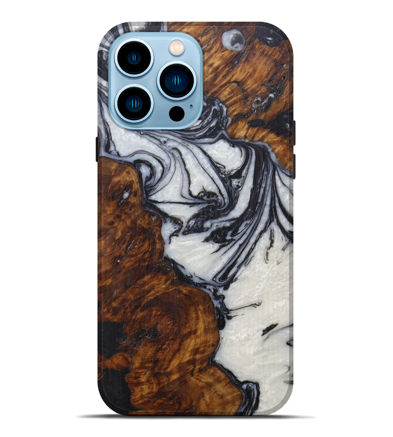 iPhone 14 Pro Max Wood+Resin Live Edge Phone Case - Juditha (Black & White, 591765)