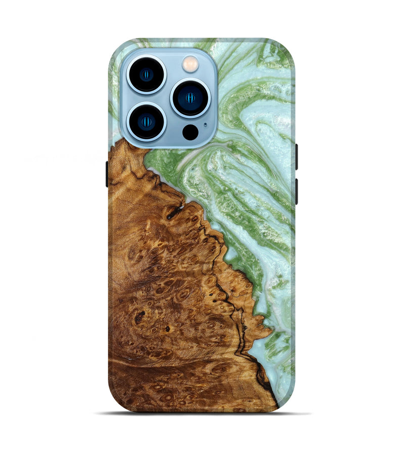 iPhone 14 Pro Wood+Resin Live Edge Phone Case - Diane (Green, 640486)