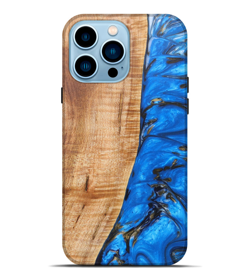 iPhone 14 Pro Max Wood+Resin Live Edge Phone Case - Gianna (Blue, 615816)