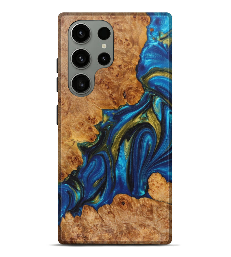 Galaxy S23 Ultra Wood+Resin Live Edge Phone Case - Corban (Teal & Gold, 627386)