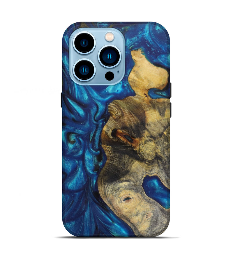 iPhone 14 Pro Wood+Resin Live Edge Phone Case - Cheyanne (Teal & Gold, 641706)