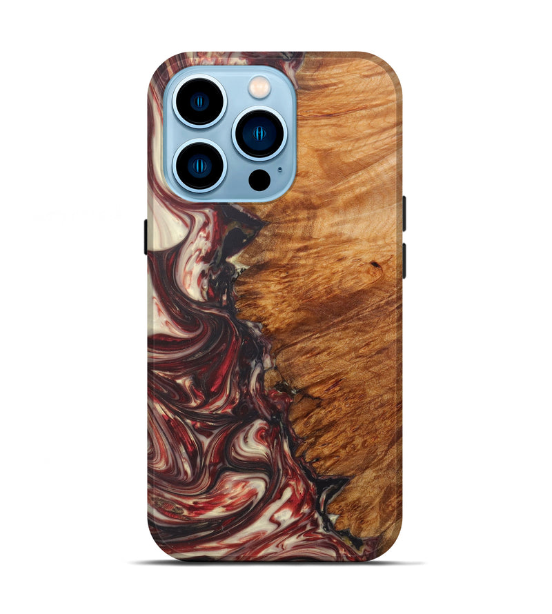 iPhone 14 Pro Wood+Resin Live Edge Phone Case - Lian (Dark Red, 602523)