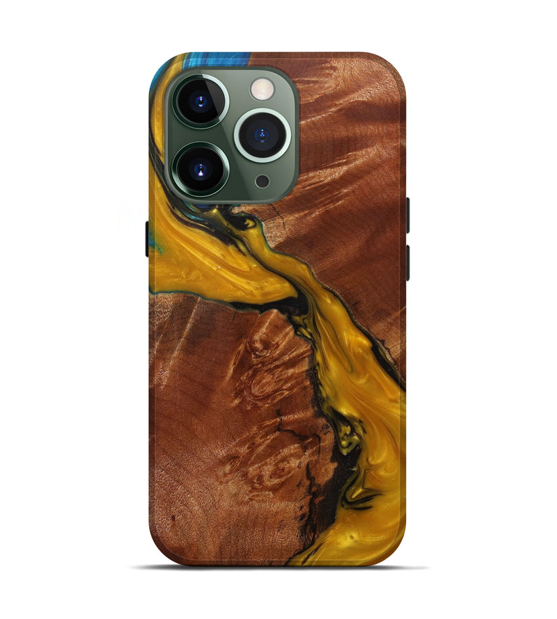 iPhone 13 Pro Wood+Resin Live Edge Phone Case - Bulletin (Teal & Gold, 590021)