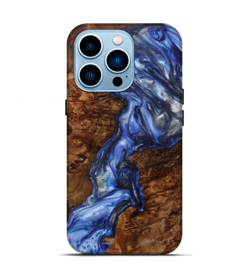 iPhone 14 Pro Wood+Resin Live Edge Phone Case - Caril (Light Blue, 595973)