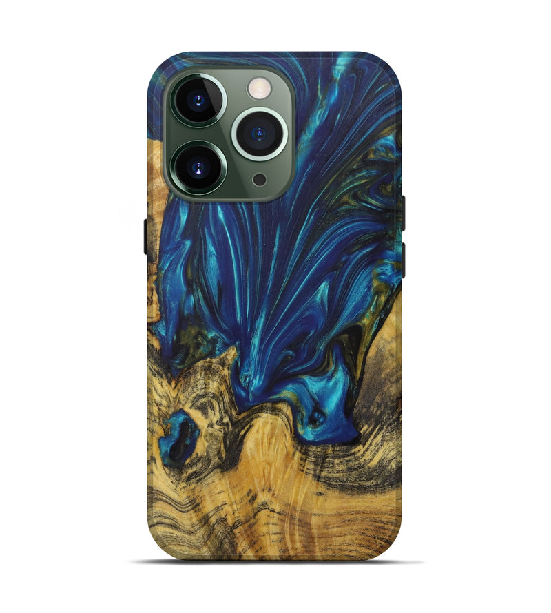iPhone 13 Pro Wood+Resin Live Edge Phone Case - Arya (Teal & Gold, 641702)