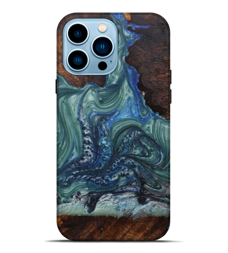 iPhone 14 Pro Max Wood+Resin Live Edge Phone Case - Blakelee (Light Blue, 593324)