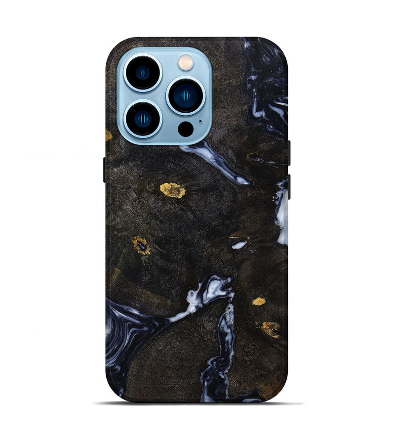 iPhone 14 Pro Wood+Resin Live Edge Phone Case - Azul (Black & White, 633103)