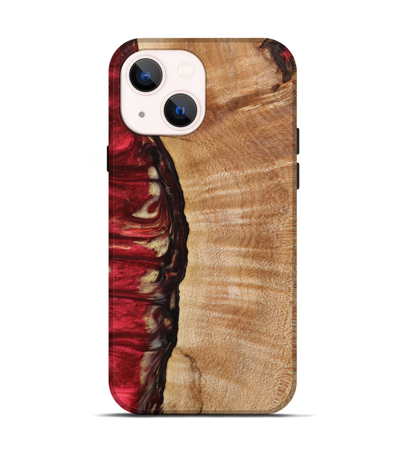 iPhone 14 Wood+Resin Live Edge Phone Case - Reba (Red, 633256)