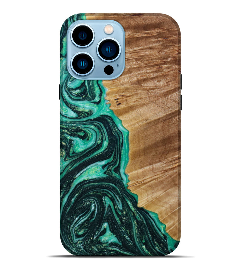 iPhone 14 Pro Max Wood+Resin Live Edge Phone Case - Leroy (Green, 646908)