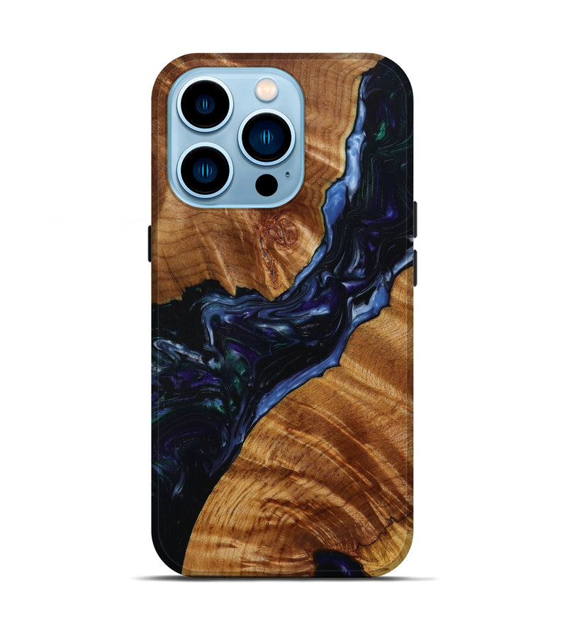 iPhone 14 Pro Wood+Resin Live Edge Phone Case - Chester (Blue, 642872)